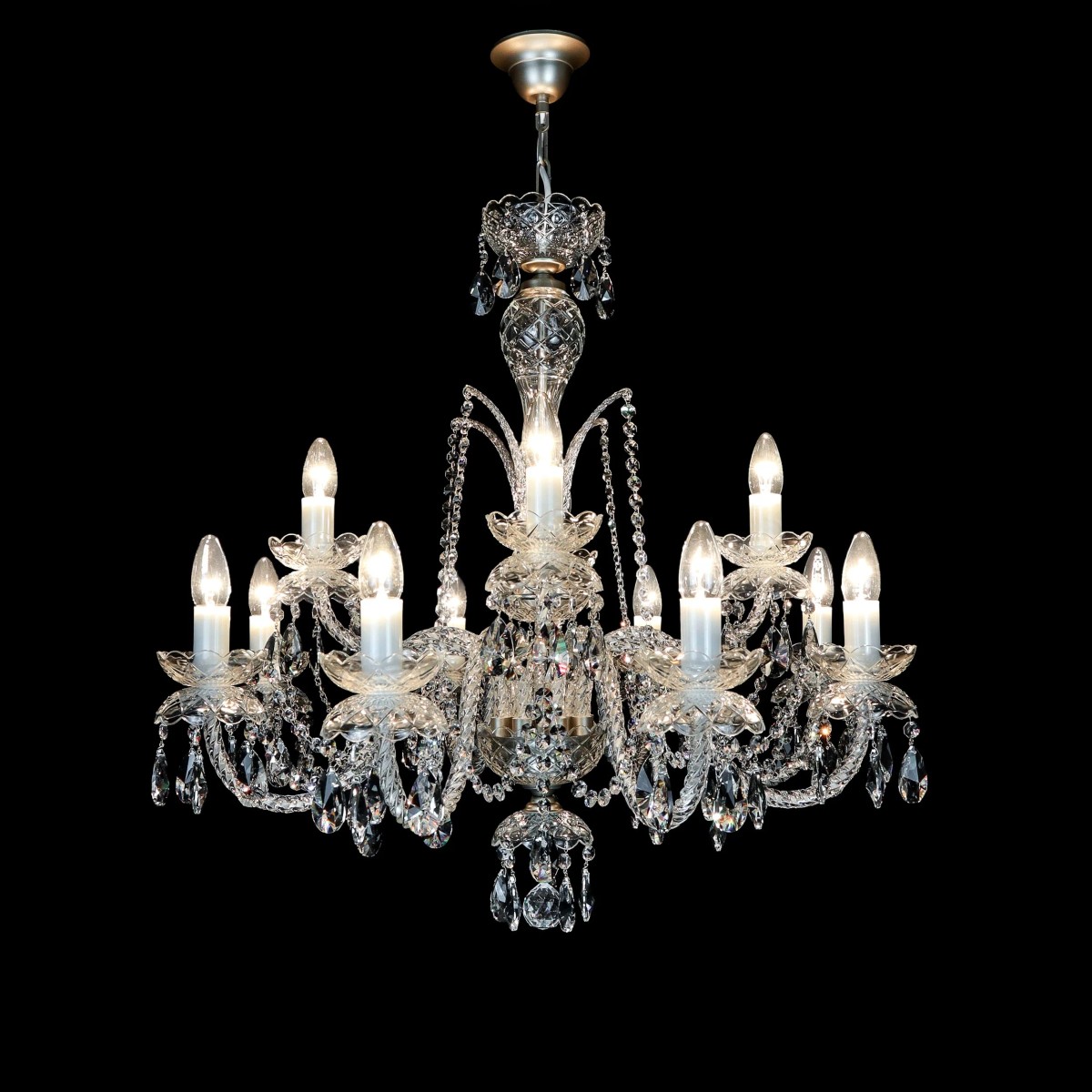 Casa Padrino Luxury Baroque Crystal Chandelier Silver Ø 75 x H. 75 cm - Magnificent Brass Chandelier with Bohemian Crystal Glass - Baroque Furniture - Noble & Magnificent Casa Padrino Luxury Baroque Crystal Chandelier Silver Ø 75 x H. 75 cm - Magnificent Brass Chandelier with Bohemian Crystal Glass - Baroque Furniture - Noble & Magnificent