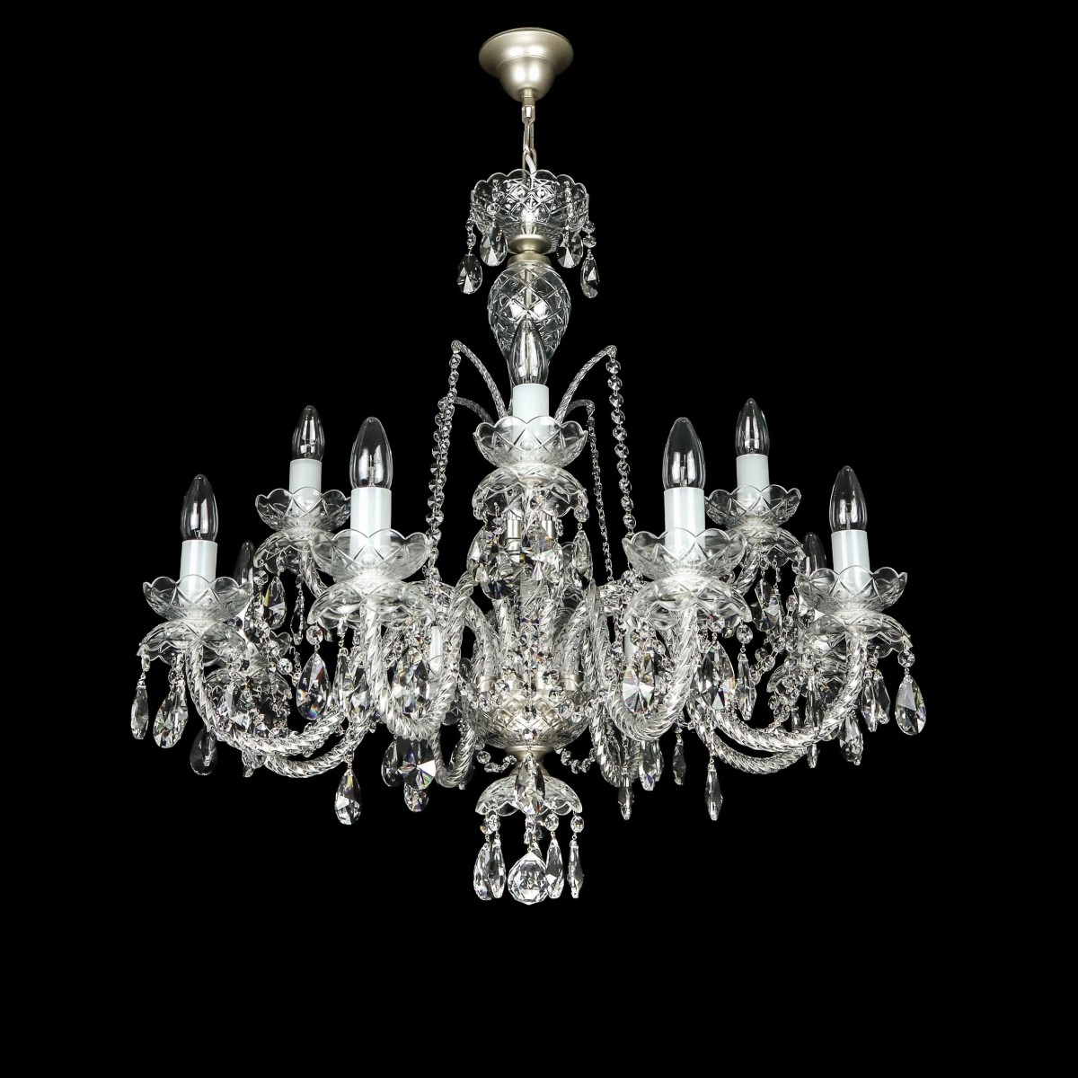 Casa Padrino Luxury Baroque Crystal Chandelier Silver Ø 75 x H. 75 cm - Magnificent Brass Chandelier with Bohemian Crystal Glass - Baroque Furniture - Noble & Magnificent Casa Padrino Luxury Baroque Crystal Chandelier Silver Ø 75 x H. 75 cm - Magnificent Brass Chandelier with Bohemian Crystal Glass - Baroque Furniture - Noble & Magnificent