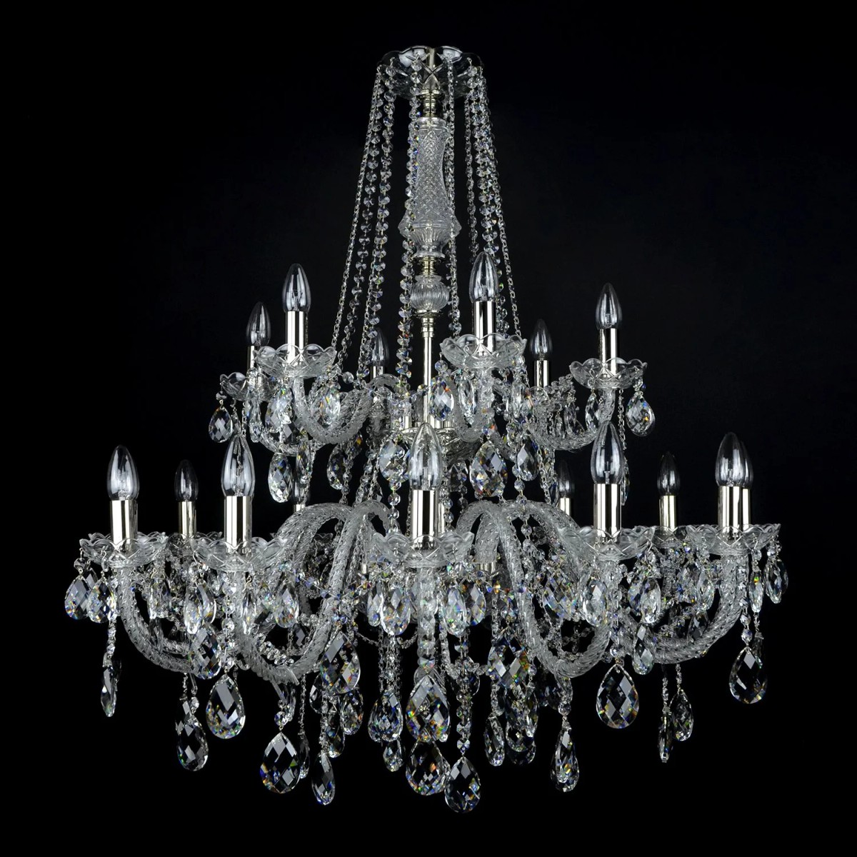 Casa Padrino Luxury Baroque Crystal Chandelier Silver Ø 92 x H. 95 cm - Magnificent Brass Chandelier with Bohemian Crystal Glass - Baroque Furniture - Noble & Magnificent Casa Padrino Luxury Baroque Crystal Chandelier Silver Ø 92 x H. 95 cm - Magnificent Brass Chandelier with Bohemian Crystal Glass - Baroque Furniture - Noble & Magnificent
