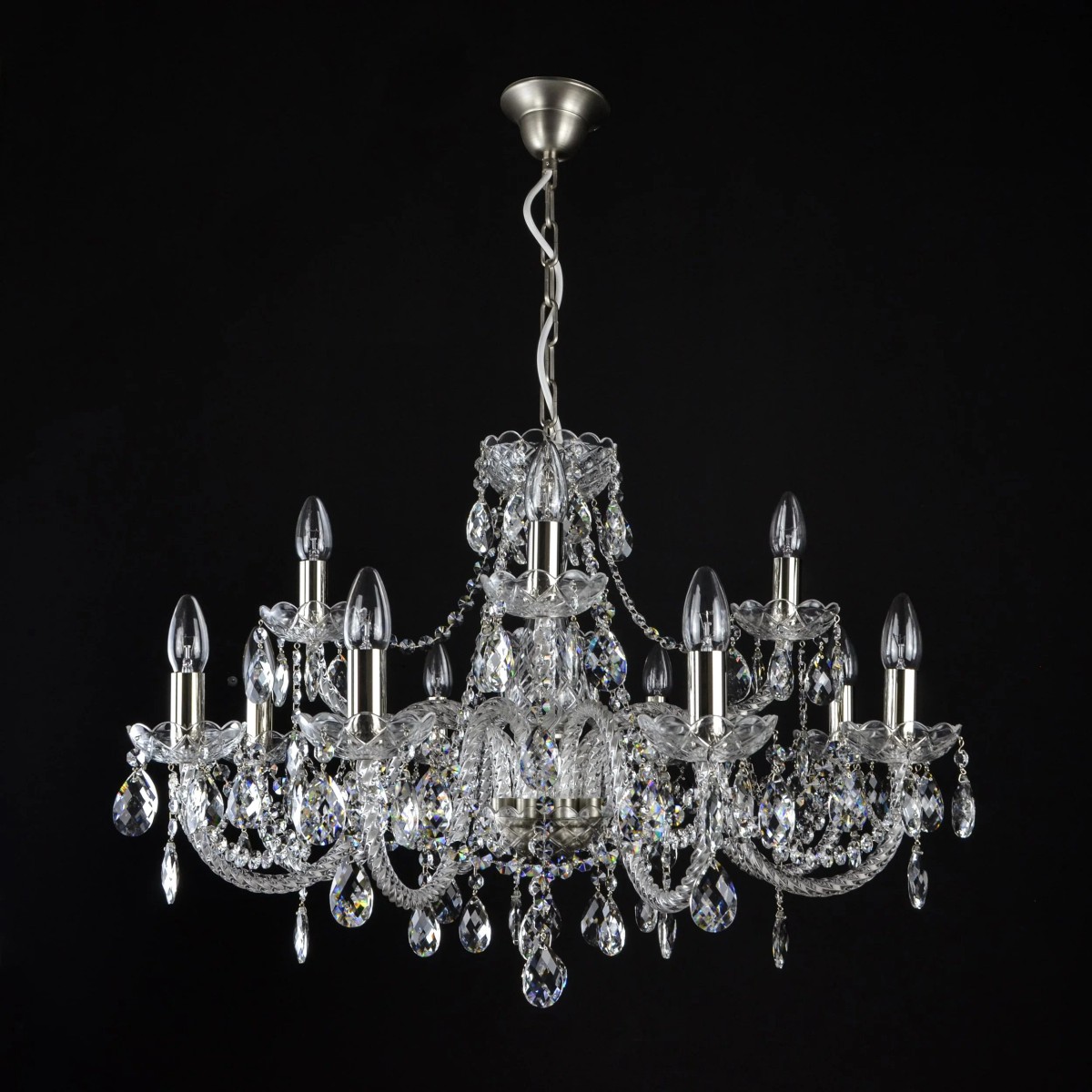 Casa Padrino Luxus Barock Kristall Kronleuchter Silber Ø 66 x H. 60 cm - Prunkvolle Messing Kronleuchter mit böhmischem Kristallglas - Barock Möbel - Edel & Prunkvoll Casa Padrino Luxus Barock Kristall Kronleuchter Silber Ø 66 x H. 60 cm - Prunkvolle Messing Kronleuchter mit böhmischem Kristallglas - Barock Möbel - Edel & Prunkvoll