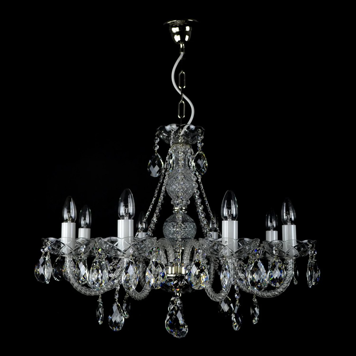 Casa Padrino Luxus Barock Kristall Kronleuchter Silber Ø 65 x H. 50 cm - Prunkvolle Messing Kronleuchter mit böhmischem Kristallglas - Barock Möbel - Edel & Prunkvoll Casa Padrino Luxus Barock Kristall Kronleuchter Silber Ø 65 x H. 50 cm - Prunkvolle Messing Kronleuchter mit böhmischem Kristallglas - Barock Möbel - Edel & Prunkvoll