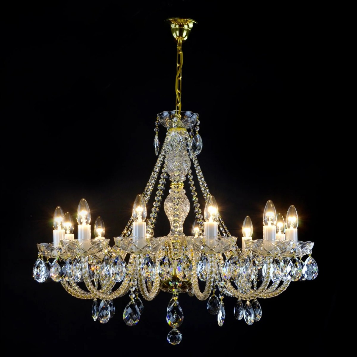 Casa Padrino Luxury Baroque Crystal Chandelier Gold Ø 85 x H. 60 cm - Magnificent Brass Chandelier with Bohemian Crystal Glass - Baroque Furniture - Noble & Magnificent Casa Padrino Luxury Baroque Crystal Chandelier Gold Ø 85 x H. 60 cm - Magnificent Brass Chandelier with Bohemian Crystal Glass - Baroque Furniture - Noble & Magnificent