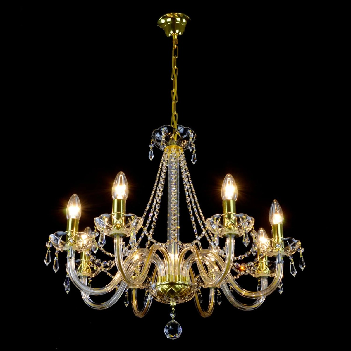 Casa Padrino Lustre en cristal baroque de luxe Or Ø 65 x H. 55 cm - Somptueuse Lustre en laiton avec cristal de Bohême - Meubles baroques - Noble & somptueux Casa Padrino Lustre en cristal baroque de luxe Or Ø 65 x H. 55 cm - Somptueuse Lustre en laiton avec cristal de Bohême - Meubles baroques - Noble & somptueux