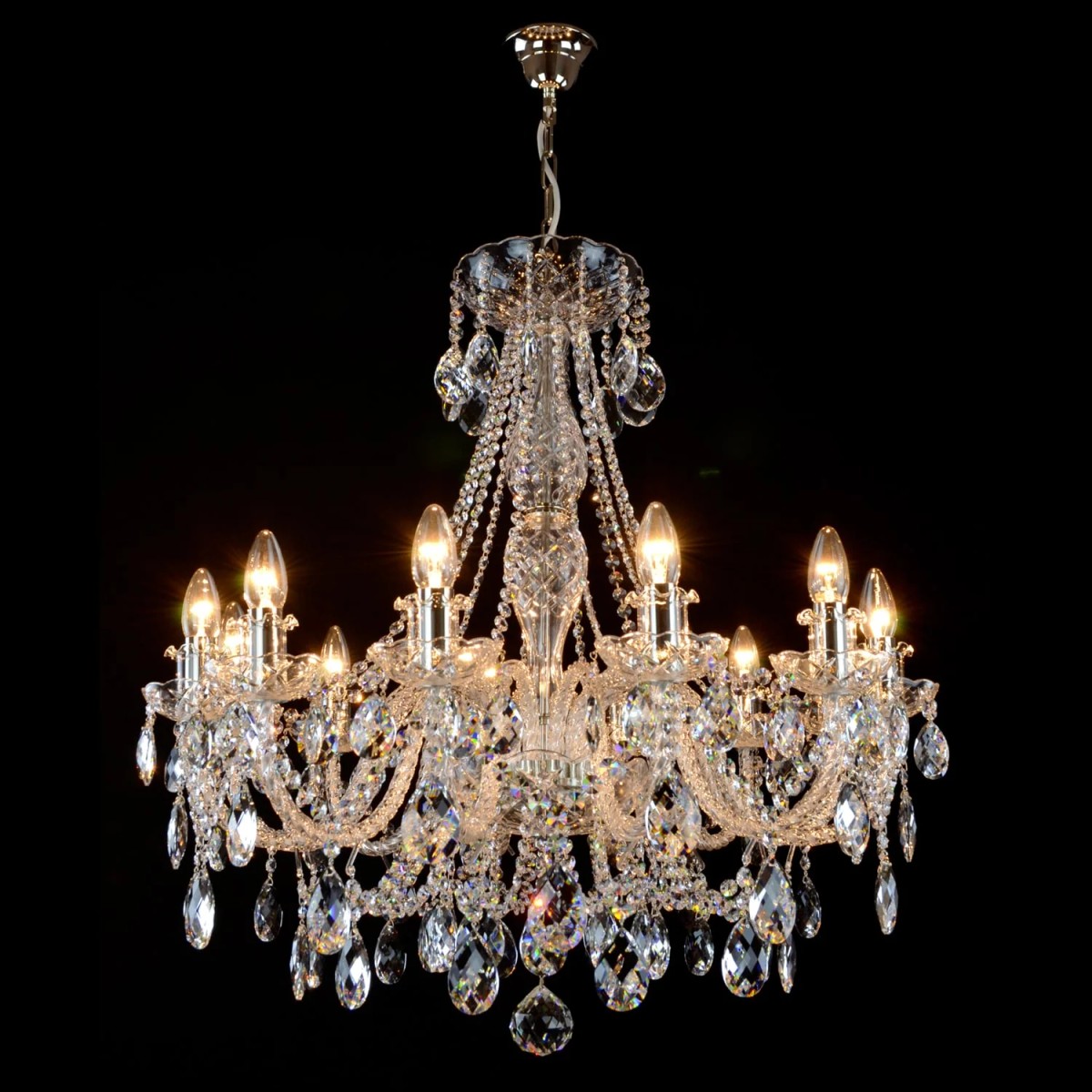 Casa Padrino Luxury Baroque Crystal Chandelier Silver Ø 76 x H. 78 cm - Magnificent Brass Chandelier with Bohemian Crystal Glass - Baroque Furniture - Noble & Magnificent Casa Padrino Luxury Baroque Crystal Chandelier Silver Ø 76 x H. 78 cm - Magnificent Brass Chandelier with Bohemian Crystal Glass - Baroque Furniture - Noble & Magnificent