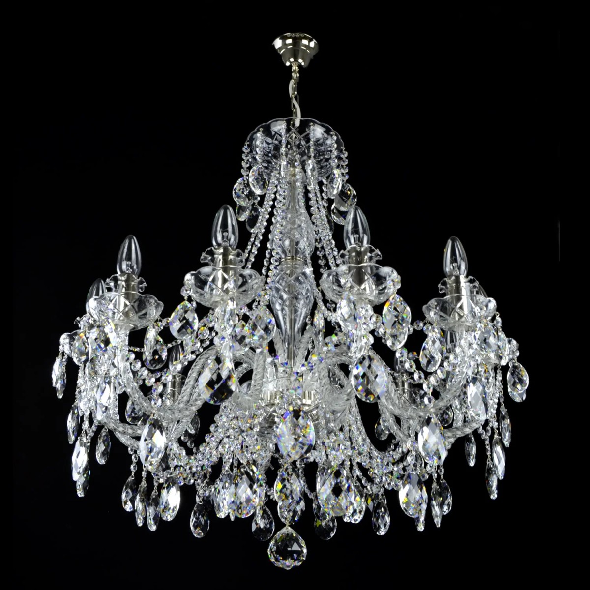 Casa Padrino Luxury Baroque Crystal Chandelier Silver Ø 76 x H. 78 cm - Magnificent Brass Chandelier with Bohemian Crystal Glass - Baroque Furniture - Noble & Magnificent Casa Padrino Luxury Baroque Crystal Chandelier Silver Ø 76 x H. 78 cm - Magnificent Brass Chandelier with Bohemian Crystal Glass - Baroque Furniture - Noble & Magnificent