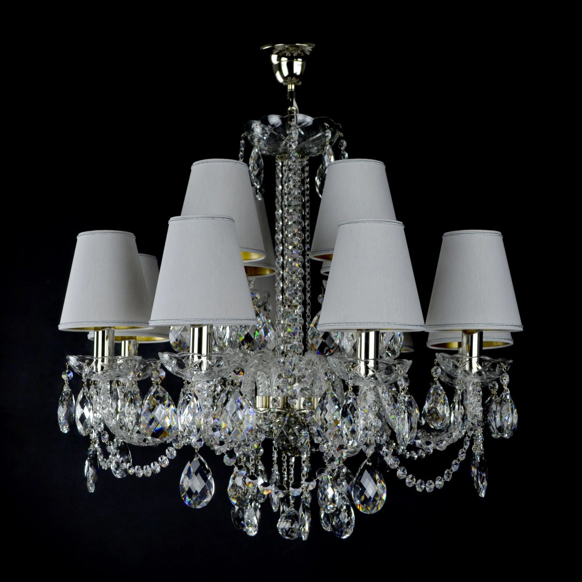 Casa Padrino Luxury Baroque Crystal Chandelier Silver Ø 76 x H. 56 cm - Magnificent Brass Chandelier with Bohemian Crystal Glass - Baroque Furniture - Noble & Magnificent Casa Padrino Luxury Baroque Crystal Chandelier Silver Ø 76 x H. 56 cm - Magnificent Brass Chandelier with Bohemian Crystal Glass - Baroque Furniture - Noble & Magnificent
