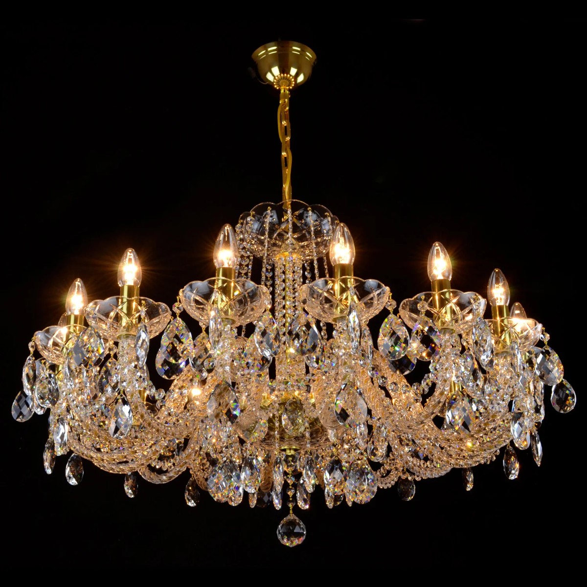 Casa Padrino Lámpara de araña de cristal barroco de lujo Oro Ø 95 x H. 60 cm - Suntuosa Lámpara de araña de latón con cristal de Bohemia - Muebles barrocos - Noble y suntuosa Casa Padrino Lámpara de araña de cristal barroco de lujo Oro Ø 95 x H. 60 cm - Suntuosa Lámpara de araña de latón con cristal de Bohemia - Muebles barrocos - Noble y suntuosa