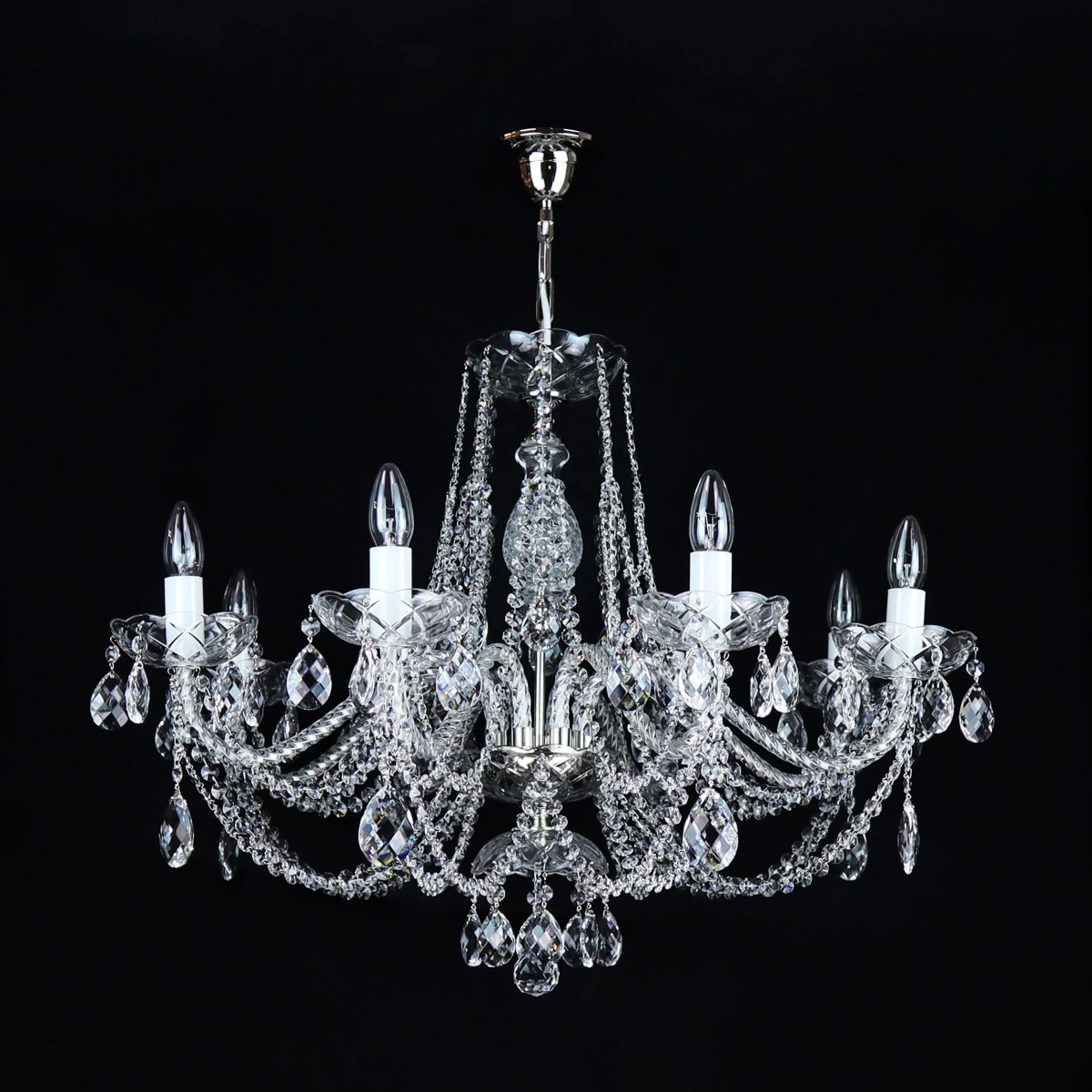 Casa Padrino Luxury Baroque Crystal Chandelier Silver Ø 82 x H. 56 cm - Magnificent Brass Chandelier with Bohemian Crystal Glass - Baroque Furniture - Noble & Magnificent Casa Padrino Luxury Baroque Crystal Chandelier Silver Ø 82 x H. 56 cm - Magnificent Brass Chandelier with Bohemian Crystal Glass - Baroque Furniture - Noble & Magnificent