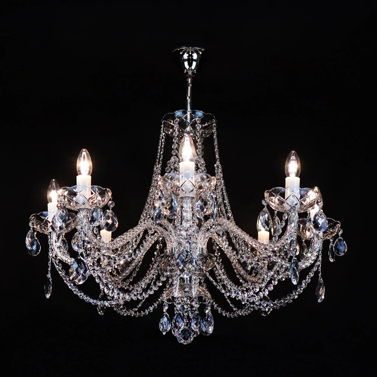 Casa Padrino Luxury Baroque Crystal Chandelier Silver Ø 82 x H. 56 cm - Magnificent Brass Chandelier with Bohemian Crystal Glass - Baroque Furniture - Noble & Magnificent Casa Padrino Luxury Baroque Crystal Chandelier Silver Ø 82 x H. 56 cm - Magnificent Brass Chandelier with Bohemian Crystal Glass - Baroque Furniture - Noble & Magnificent
