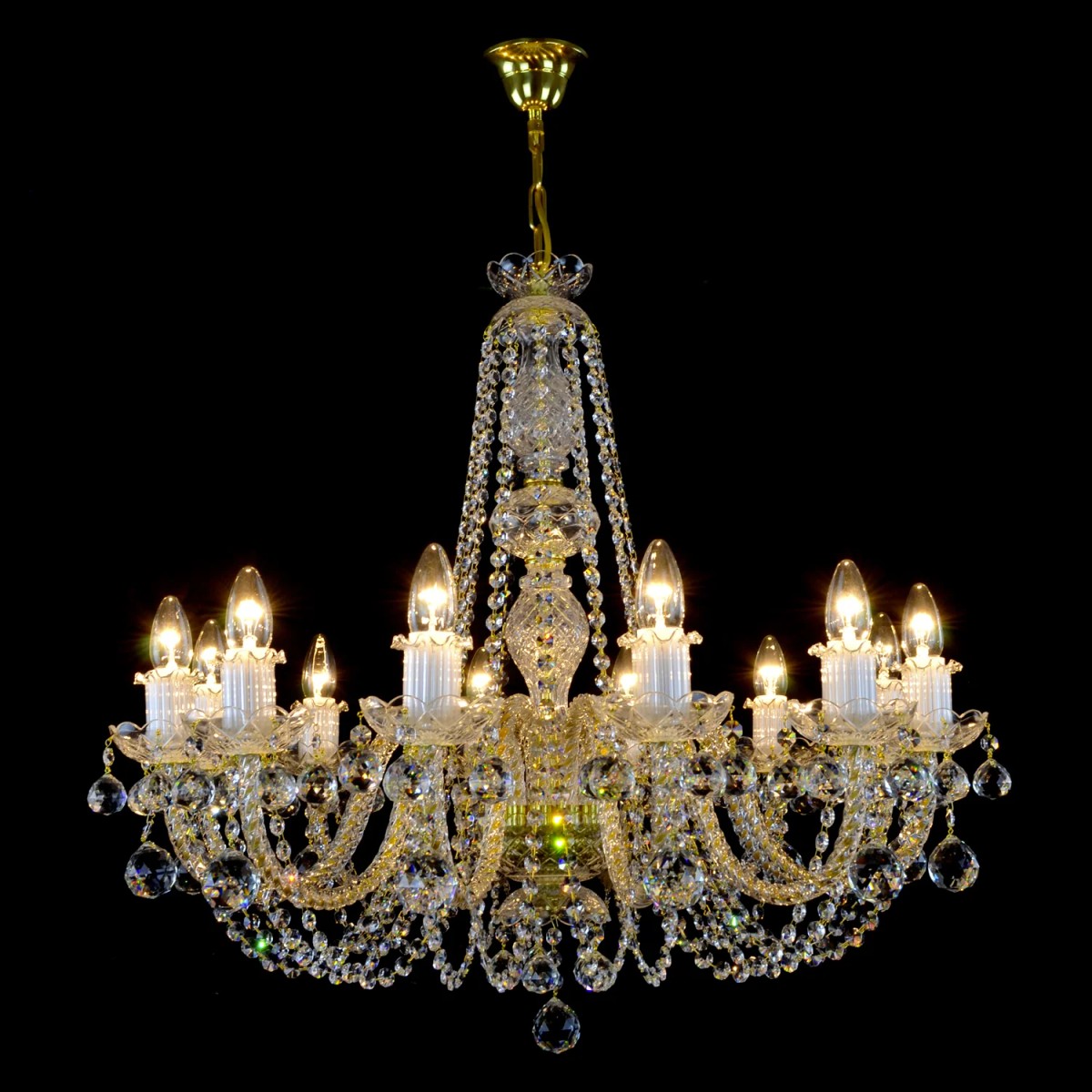 Casa Padrino Luxury Baroque Crystal Chandelier Gold Ø 77 x H. 69 cm - Magnificent Brass Chandelier with Bohemian Crystal Glass - Baroque Furniture - Noble & Magnificent Casa Padrino Luxury Baroque Crystal Chandelier Gold Ø 77 x H. 69 cm - Magnificent Brass Chandelier with Bohemian Crystal Glass - Baroque Furniture - Noble & Magnificent