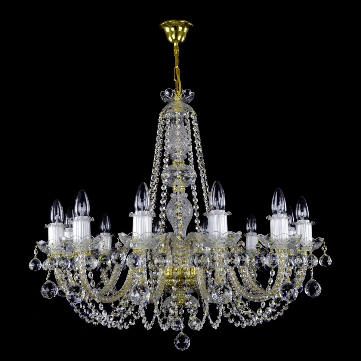 Casa Padrino Luxury Baroque Crystal Chandelier Gold Ø 77 x H. 69 cm - Magnificent Brass Chandelier with Bohemian Crystal Glass - Baroque Furniture - Noble & Magnificent Casa Padrino Luxury Baroque Crystal Chandelier Gold Ø 77 x H. 69 cm - Magnificent Brass Chandelier with Bohemian Crystal Glass - Baroque Furniture - Noble & Magnificent
