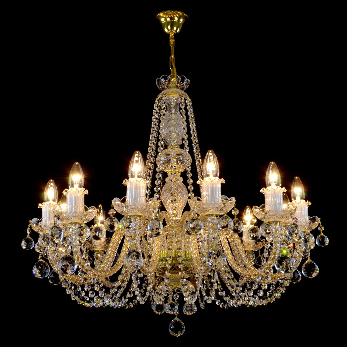 Casa Padrino Luxury Baroque Crystal Chandelier Gold Ø 77 x H. 69 cm - Magnificent Brass Chandelier with Bohemian Crystal Glass - Baroque Furniture - Noble & Magnificent Casa Padrino Luxury Baroque Crystal Chandelier Gold Ø 77 x H. 69 cm - Magnificent Brass Chandelier with Bohemian Crystal Glass - Baroque Furniture - Noble & Magnificent