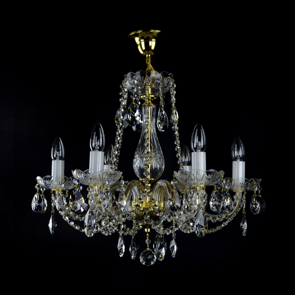 Casa Padrino Lampadario in cristallo barocco di lusso Oro Ø 59 x H. 56 cm - Sontuosa Lampadario in ottone con cristallo di Boemia - Mobili barocchi - Nobile e sontuoso Casa Padrino Lampadario in cristallo barocco di lusso Oro Ø 59 x H. 56 cm - Sontuosa Lampadario in ottone con cristallo di Boemia - Mobili barocchi - Nobile e sontuoso