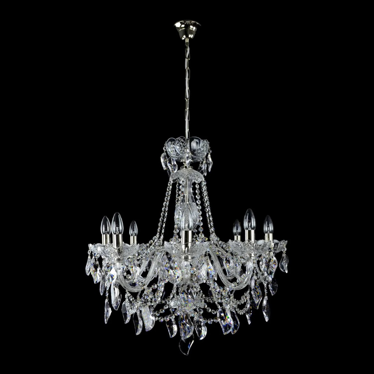 Casa Padrino Luxury Baroque Crystal Chandelier Silver Ø 70 x H. 65 cm - Magnificent Brass Chandelier with Bohemian Crystal Glass - Baroque Furniture - Noble & Magnificent Casa Padrino Luxury Baroque Crystal Chandelier Silver Ø 70 x H. 65 cm - Magnificent Brass Chandelier with Bohemian Crystal Glass - Baroque Furniture - Noble & Magnificent