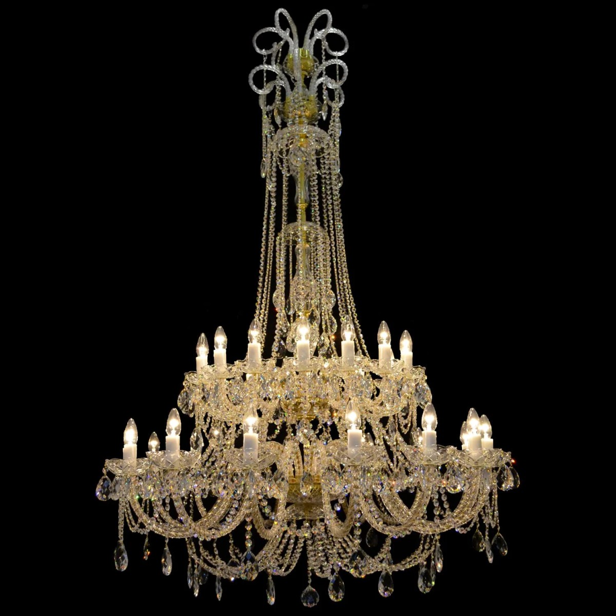 Casa Padrino Lampadario in cristallo barocco di lusso Oro Ø 114 x H. 170 cm - Sontuosa Lampadario in ottone con cristallo di Boemia - Mobili barocchi - Nobile e sontuoso Casa Padrino Lampadario in cristallo barocco di lusso Oro Ø 114 x H. 170 cm - Sontuosa Lampadario in ottone con cristallo di Boemia - Mobili barocchi - Nobile e sontuoso