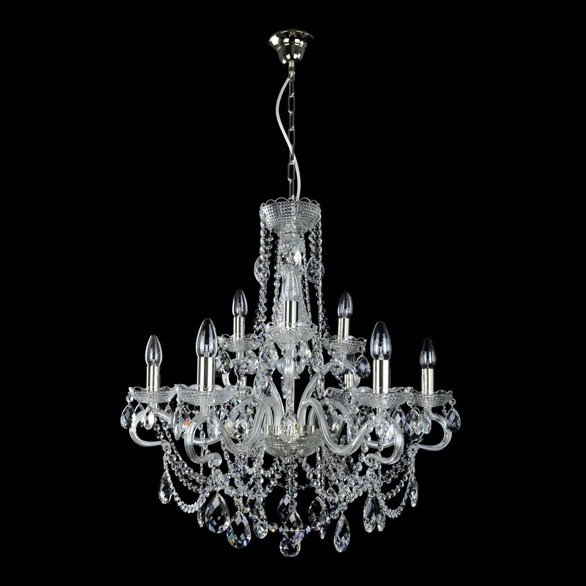 Casa Padrino Lustre en cristal baroque de luxe Argent Ø 74 x H. 65 cm - Somptueuse Lustre en laiton avec cristal de Bohême - Meubles baroques - Noble & somptueux Casa Padrino Lustre en cristal baroque de luxe Argent Ø 74 x H. 65 cm - Somptueuse Lustre en laiton avec cristal de Bohême - Meubles baroques - Noble & somptueux