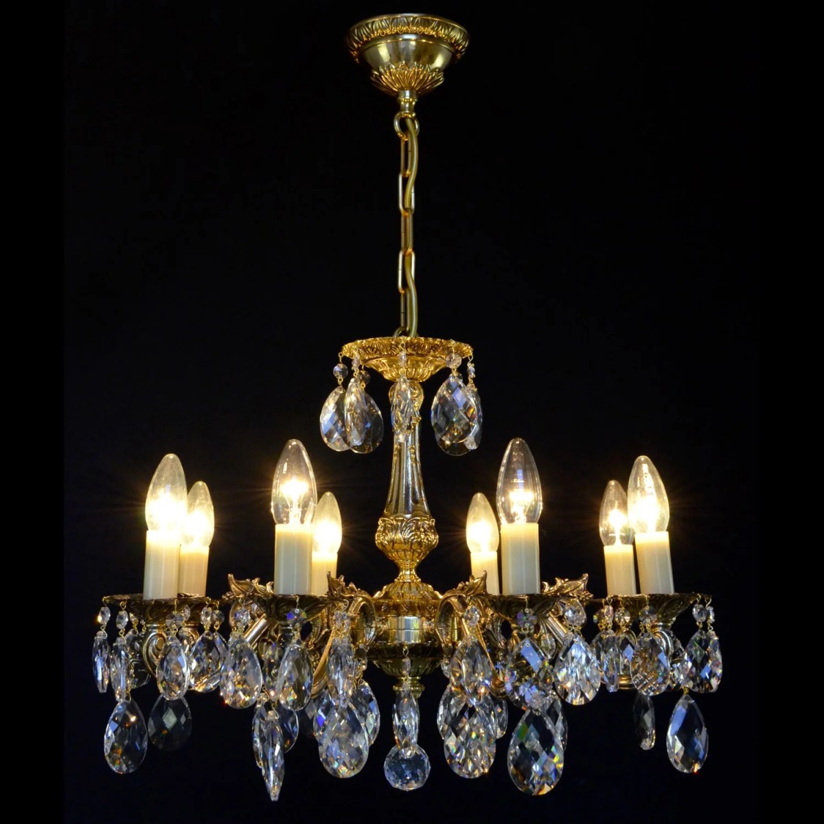 Casa Padrino Lustre en cristal baroque de luxe Or Ø 56 x H. 42 cm - Somptueuse Lustre en laiton avec cristal de Bohême - Meubles baroques - Noble & somptueux Casa Padrino Lustre en cristal baroque de luxe Or Ø 56 x H. 42 cm - Somptueuse Lustre en laiton avec cristal de Bohême - Meubles baroques - Noble & somptueux