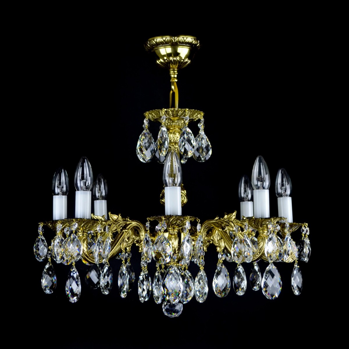 Casa Padrino Lustre en cristal baroque de luxe Or Ø 56 x H. 42 cm - Somptueuse Lustre en laiton avec cristal de Bohême - Meubles baroques - Noble & somptueux Casa Padrino Lustre en cristal baroque de luxe Or Ø 56 x H. 42 cm - Somptueuse Lustre en laiton avec cristal de Bohême - Meubles baroques - Noble & somptueux