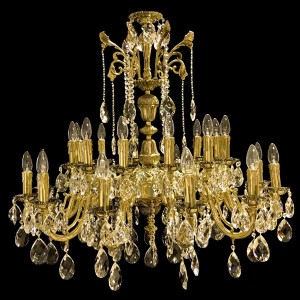 Casa Padrino Lámpara de araña de cristal barroco de lujo Oro Ø 95 x H. 90 cm - Suntuosa Lámpara de araña de latón con cristal de Bohemia - Muebles barrocos - Noble y suntuosa
