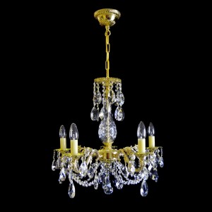 Casa Padrino Lámpara de araña de cristal barroco de lujo Oro Ø 55 x H. 52 cm - Suntuosa Lámpara de araña de latón con cristal de Bohemia - Muebles barrocos - Noble y suntuosa