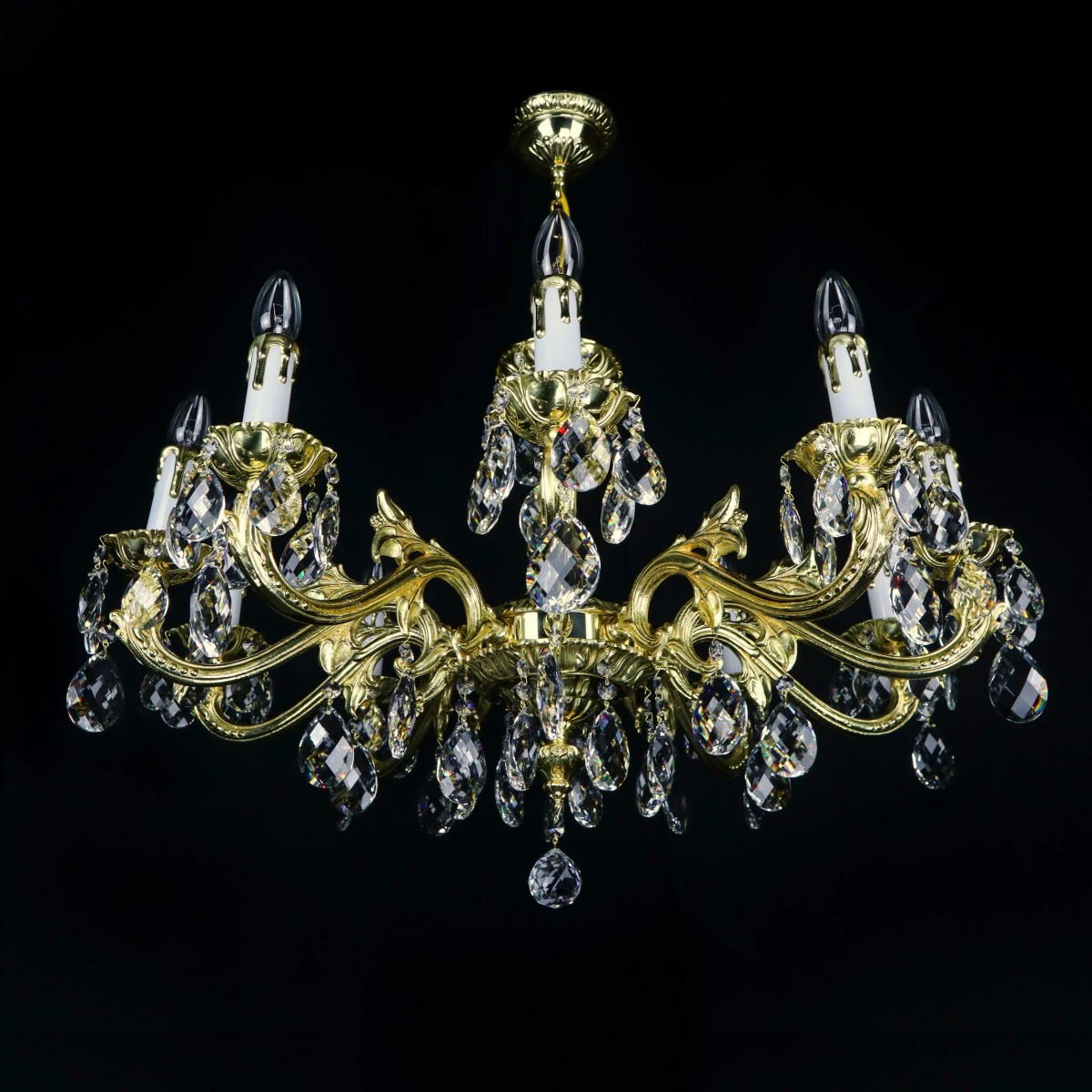 Casa Padrino Luxury Baroque Crystal Chandelier Gold Ø 76 x H. 47 cm - Magnificent Brass Chandelier with Bohemian Crystal Glass - Baroque Furniture - Noble & Magnificent Casa Padrino Luxury Baroque Crystal Chandelier Gold Ø 76 x H. 47 cm - Magnificent Brass Chandelier with Bohemian Crystal Glass - Baroque Furniture - Noble & Magnificent