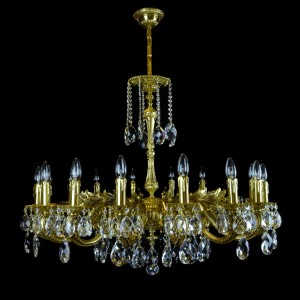 Casa Padrino Lámpara de araña de cristal barroco de lujo Oro Ø 96 x H. 80 cm - Suntuosa Lámpara de araña de latón con cristal de Bohemia - Muebles barrocos - Noble y suntuosa