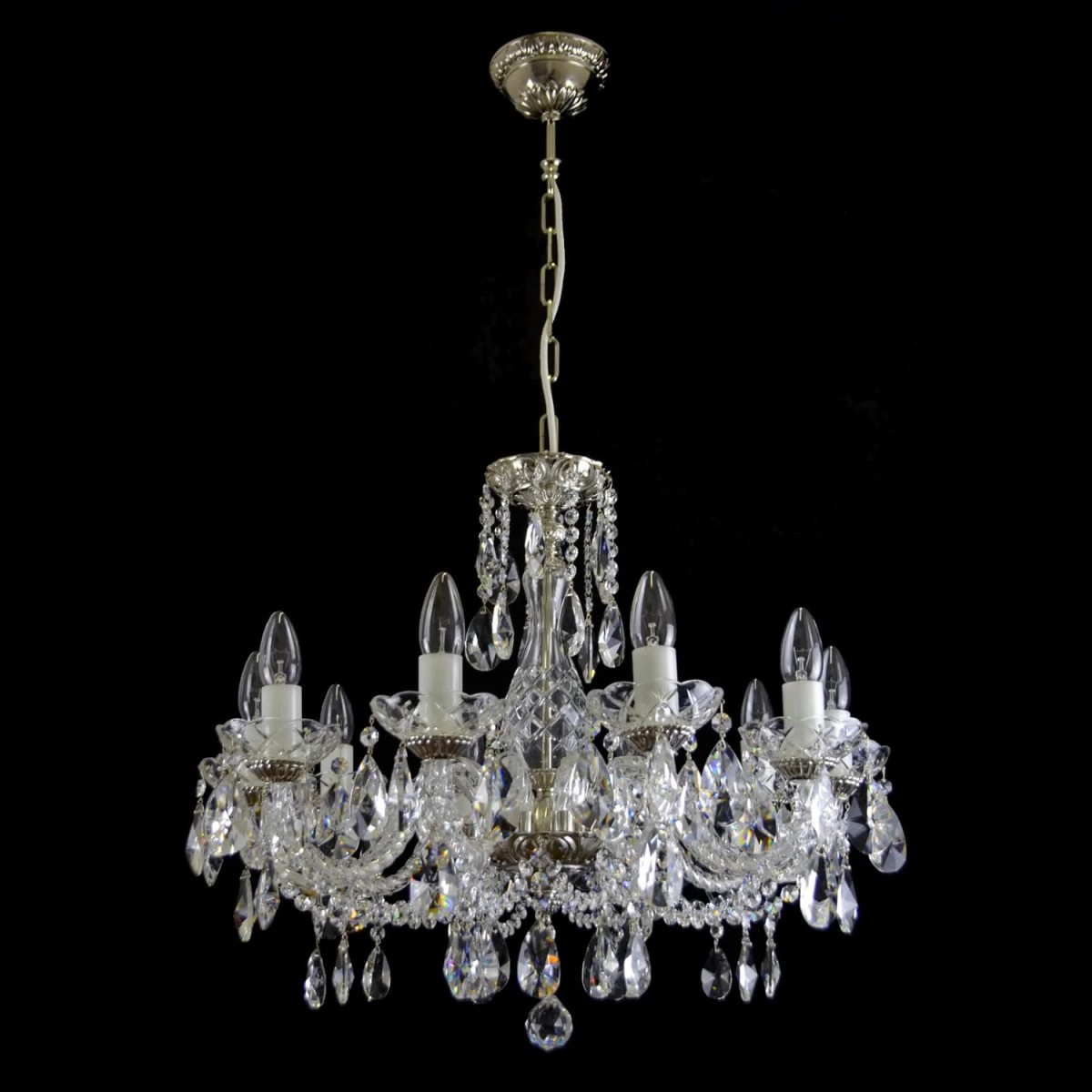 Casa Padrino Luxury Baroque Crystal Chandelier Silver Ø 62 x H. 53 cm - Magnificent Brass Chandelier with Bohemian Crystal Glass - Baroque Furniture - Noble & Magnificent Casa Padrino Luxury Baroque Crystal Chandelier Silver Ø 62 x H. 53 cm - Magnificent Brass Chandelier with Bohemian Crystal Glass - Baroque Furniture - Noble & Magnificent