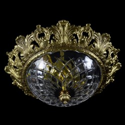 Casa Padrino Lámpara de techo de cristal barroco de lujo Oro Ø 37 x H. 15 cm - Suntuosa Lámpara de techo de latón con cristal de Bohemia - Muebles barrocos - Noble y suntuosa