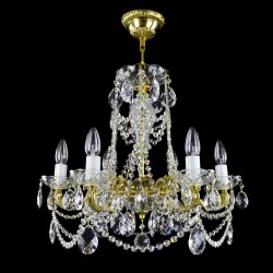 Casa Padrino Lámpara de araña de cristal barroco de lujo Oro Ø 55 x H. 50 cm - Suntuosa Lámpara de araña de latón con cristal de Bohemia - Muebles barrocos - Noble y suntuosa