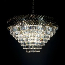 Casa Padrino Lámpara de techo de cristal de lujo Plata Ø 100 x H. 48 cm - Suntuosa Lámpara de techo de latón con cristal de Bohemia - Muebles barrocos - Noble y suntuosa