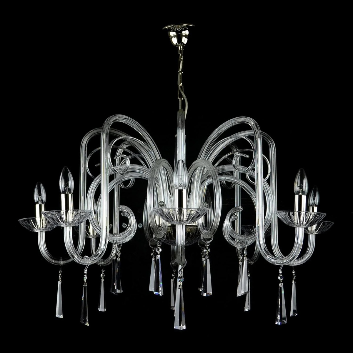 Casa Padrino Lampadario in cristallo barocco di lusso Argento Ø 90 x H. 58 cm - Sontuosa Lampadario in ottone con cristallo di Boemia - Mobili barocchi - Nobile e sontuoso Casa Padrino Lampadario in cristallo barocco di lusso Argento Ø 90 x H. 58 cm - Sontuosa Lampadario in ottone con cristallo di Boemia - Mobili barocchi - Nobile e sontuoso