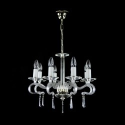 Casa Padrino Lámpara de techo de cristal de lujo Plata Ø 50 x H. 42 cm - Suntuosa Lámpara de techo de latón con cristal de Bohemia - Muebles barrocos - Noble y suntuosa