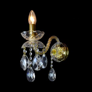 Casa Padrino Lámpara de pared de cristal barroco de lujo Oro 22 x 14 x H. 22 cm - Suntuosa Lámpara de pared de latón con cristal de Bohemia - Muebles barrocos - Noble y suntuosa