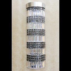 Casa Padrino Lámpara colgante de cristal de lujo Plata Ø 24.5 x H. 80 cm - Suntuosa Lámpara colgante de latón con cristal de Bohemia - Muebles barrocos - Noble y suntuosa