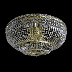 Casa Padrino Luxus Barock Kristall Deckenleuchte Gold Ø 90 x H. 45 cm - Prunkvolle Messing Deckenleuchte mit böhmischem Kristallglas - Barock Möbel - Edel & Prunkvoll