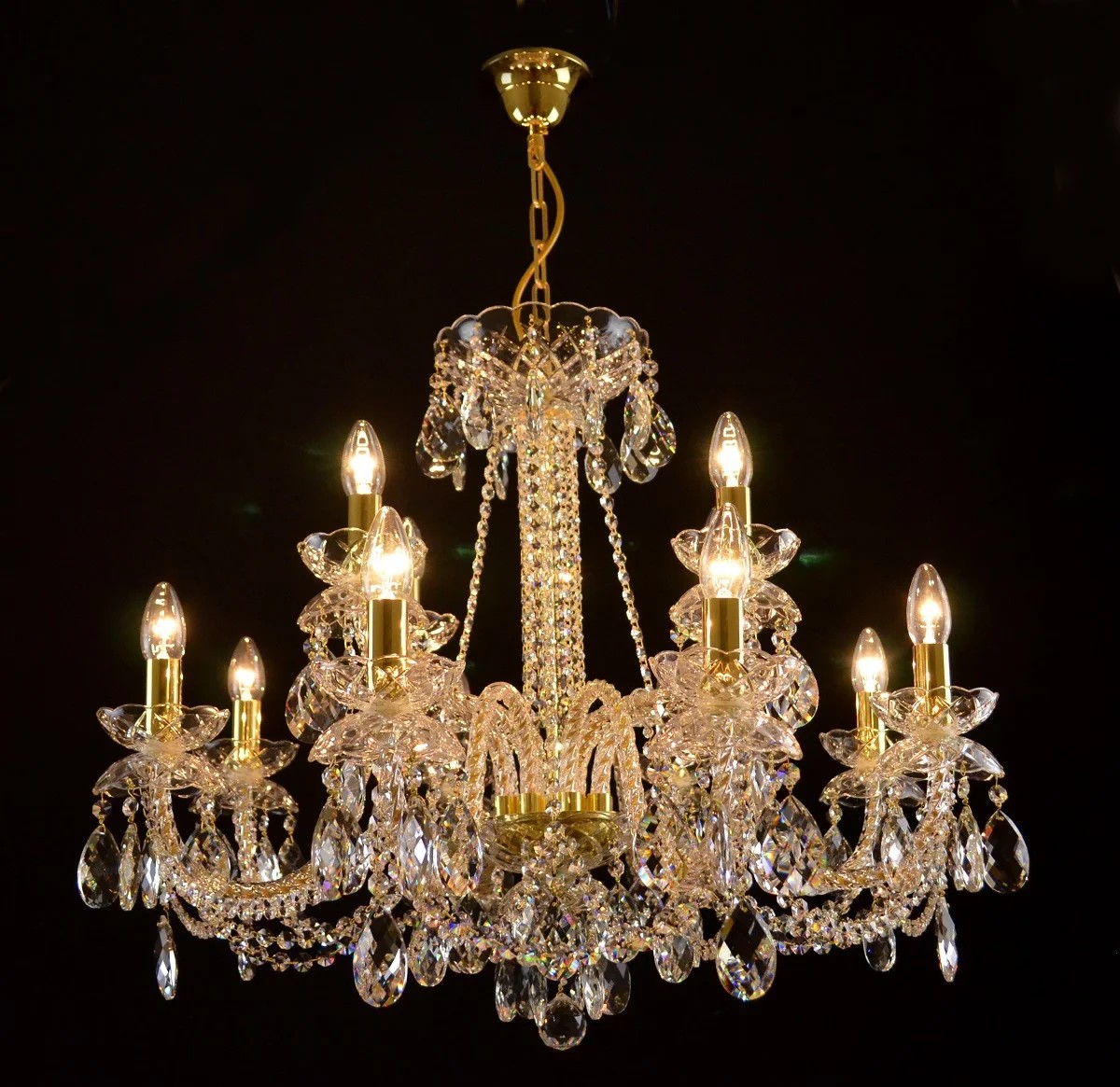 Casa Padrino Luxus Barock Kristall Kronleuchter Gold Ø 64 x H. 68 cm - Prunkvolle Messing Kronleuchter mit böhmischem Kristallglas - Barock Möbel - Edel & Prunkvoll Casa Padrino Luxus Barock Kristall Kronleuchter Gold Ø 64 x H. 68 cm - Prunkvolle Messing Kronleuchter mit böhmischem Kristallglas - Barock Möbel - Edel & Prunkvoll