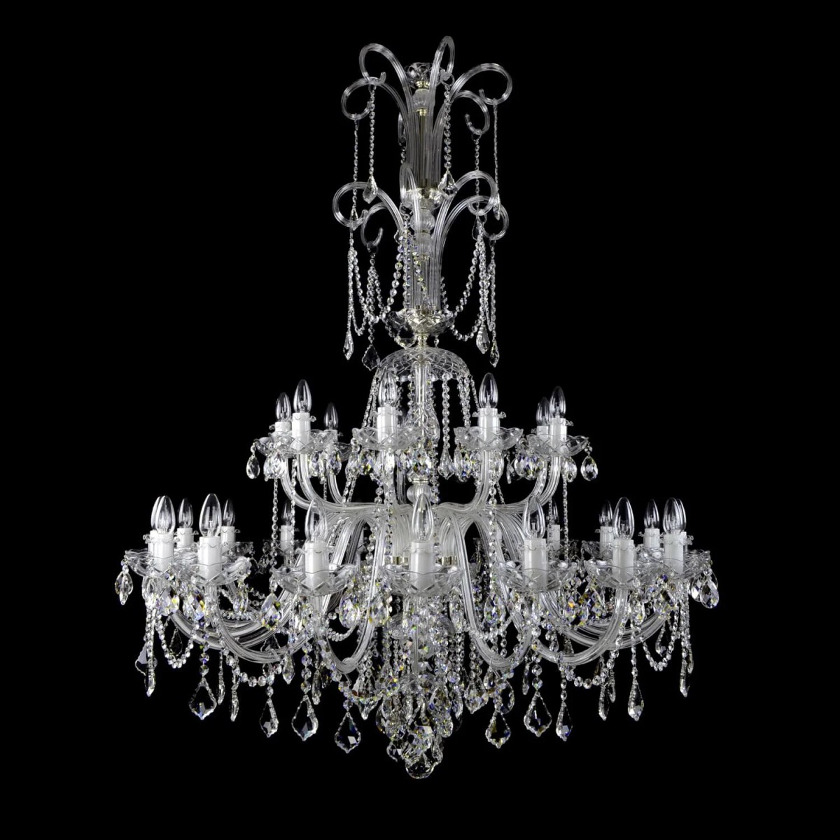 Casa Padrino Luxury Baroque Crystal Chandelier Silver Ø 118 x H. 155 cm - Magnificent Brass Chandelier with Bohemian Crystal Glass - Baroque Furniture - Noble & Magnificent Casa Padrino Luxury Baroque Crystal Chandelier Silver Ø 118 x H. 155 cm - Magnificent Brass Chandelier with Bohemian Crystal Glass - Baroque Furniture - Noble & Magnificent