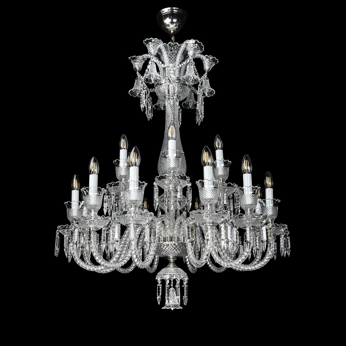 Casa Padrino Lampadario in cristallo barocco di lusso Argento Ø 90 x H. 110 cm - Sontuosa Lampadario in ottone con cristallo di Boemia - Mobili barocchi - Nobile e sontuoso Casa Padrino Lampadario in cristallo barocco di lusso Argento Ø 90 x H. 110 cm - Sontuosa Lampadario in ottone con cristallo di Boemia - Mobili barocchi - Nobile e sontuoso