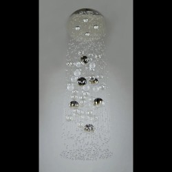 Casa Padrino Lustre en cristal de luxe Argent Ø 40 x H. 125 cm - Somptueuse Lustre en laiton avec cristal de Bohême - Meubles baroques - Noble & somptueux