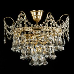 Casa Padrino Lampadario in cristallo barocco di lusso Oro Ø 40 x H. 26 cm - Sontuosa Lampadario in ottone con cristallo di Boemia - Mobili barocchi - Nobile e sontuoso Casa Padrino Lampadario in cristallo barocco di lusso Oro Ø 40 x H. 26 cm - Sontuosa Lampadario in ottone con cristallo di Boemia - Mobili barocchi - Nobile e sontuoso