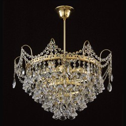 Casa Padrino Lampadario in cristallo barocco di lusso Oro Ø 50 x H. 35 cm - Sontuosa Lampadario in ottone con cristallo di Boemia - Mobili barocchi - Nobile e sontuoso Casa Padrino Lampadario in cristallo barocco di lusso Oro Ø 50 x H. 35 cm - Sontuosa Lampadario in ottone con cristallo di Boemia - Mobili barocchi - Nobile e sontuoso