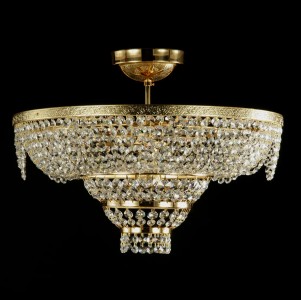 Casa Padrino Lustre en cristal baroque de luxe Or Ø 40 x H. 25 cm - Somptueuse Lustre en laiton avec cristal de Bohême - Meubles baroques - Noble & somptueux