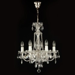 Casa Padrino Lámpara de araña de cristal barroco de lujo Oro Ø 47 x H. 55 cm - Suntuosa Lámpara de araña de latón con cristal de Bohemia - Muebles barrocos - Noble y suntuosa