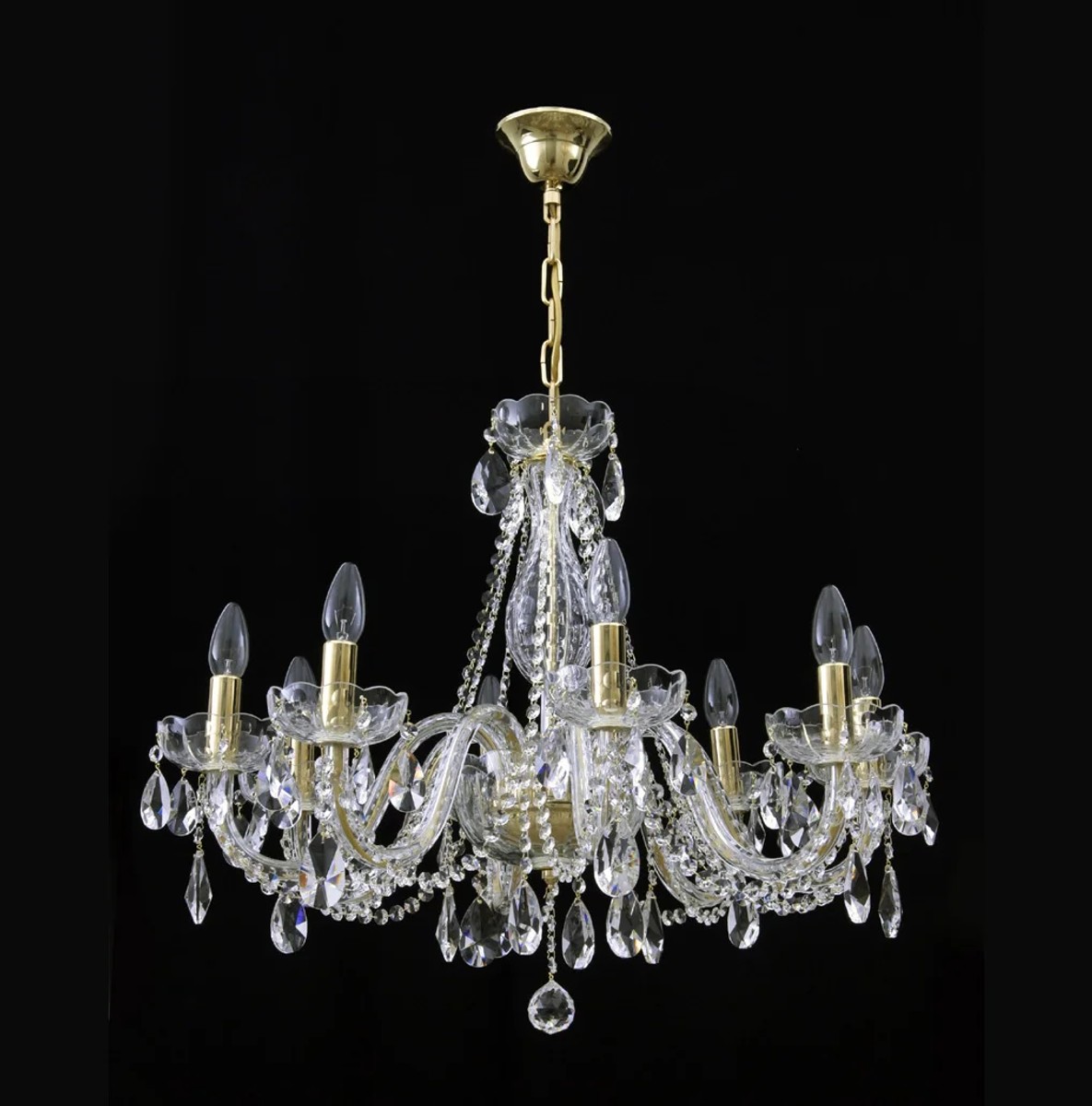 Casa Padrino Lámpara de araña de cristal barroco de lujo Oro Ø 65 x H. 60 cm - Suntuosa Lámpara de araña de latón con cristal de Bohemia - Muebles barrocos - Noble y suntuosa Casa Padrino Lámpara de araña de cristal barroco de lujo Oro Ø 65 x H. 60 cm - Suntuosa Lámpara de araña de latón con cristal de Bohemia - Muebles barrocos - Noble y suntuosa
