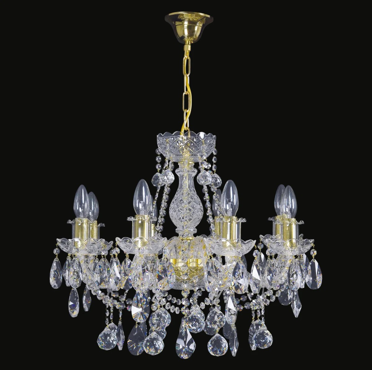 Casa Padrino Luxury Baroque Crystal Chandelier Gold Ø 56 x H. 50 cm - Magnificent Brass Chandelier with Bohemian Crystal Glass - Baroque Furniture - Noble & Magnificent Casa Padrino Luxury Baroque Crystal Chandelier Gold Ø 56 x H. 50 cm - Magnificent Brass Chandelier with Bohemian Crystal Glass - Baroque Furniture - Noble & Magnificent