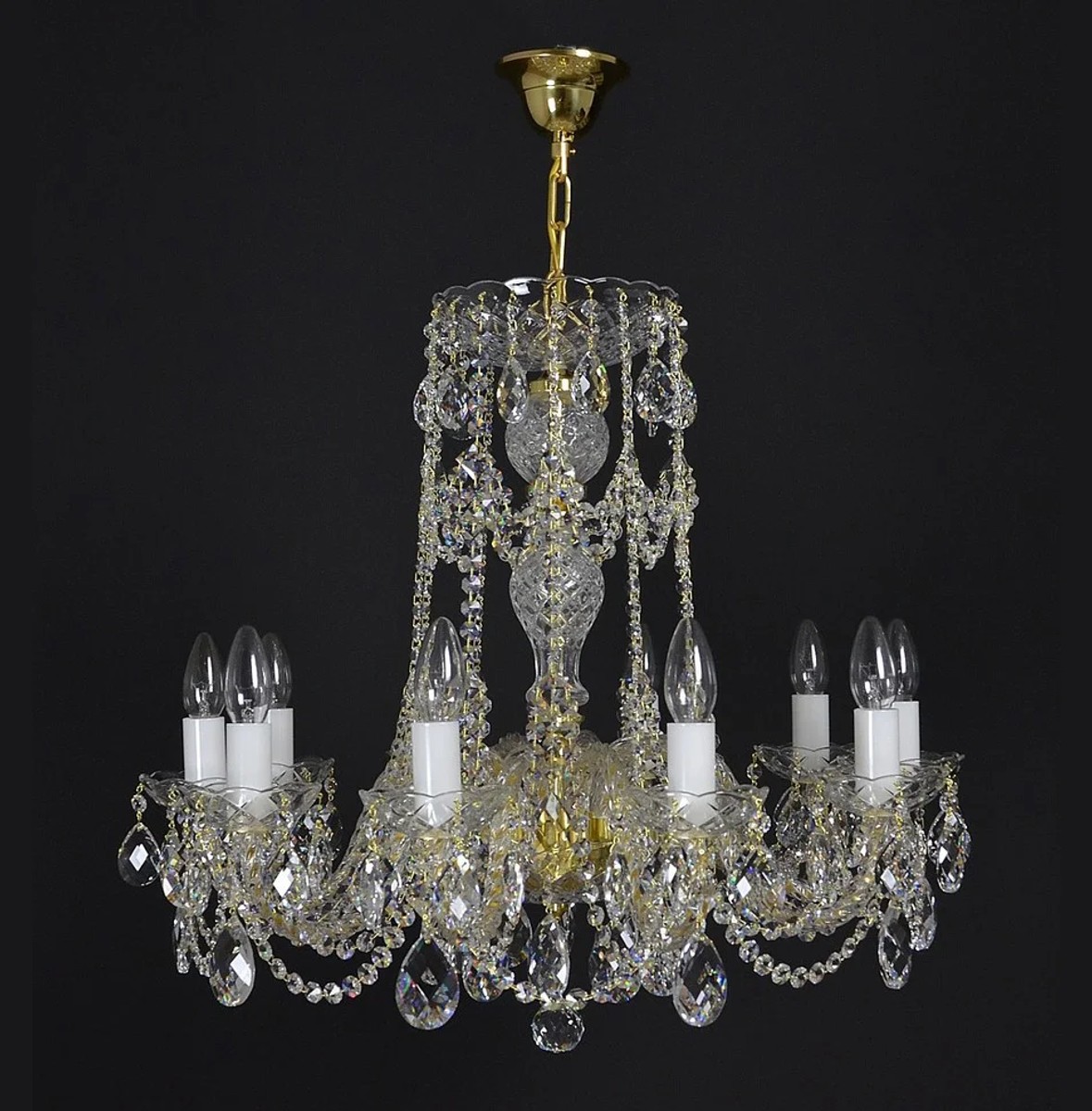 Casa Padrino Lámpara de araña de cristal barroco de lujo Oro Ø 65 x H. 52 cm - Suntuosa Lámpara de araña de latón con cristal de Bohemia - Muebles barrocos - Noble y suntuosa Casa Padrino Lámpara de araña de cristal barroco de lujo Oro Ø 65 x H. 52 cm - Suntuosa Lámpara de araña de latón con cristal de Bohemia - Muebles barrocos - Noble y suntuosa