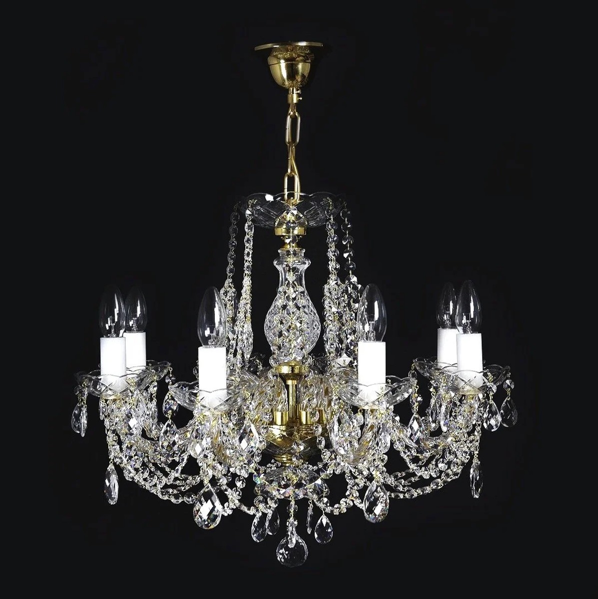 Casa Padrino Lámpara de araña de cristal barroco de lujo Oro Ø 58 x H. 48 cm - Suntuosa Lámpara de araña de latón con cristal de Bohemia - Muebles barrocos - Noble y suntuosa Casa Padrino Lámpara de araña de cristal barroco de lujo Oro Ø 58 x H. 48 cm - Suntuosa Lámpara de araña de latón con cristal de Bohemia - Muebles barrocos - Noble y suntuosa