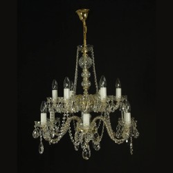 Casa Padrino Lámpara de araña de cristal barroco de lujo Oro Ø 66 x H. 65 cm - Suntuosa Lámpara de araña de latón con cristal de Bohemia - Muebles barrocos - Noble y suntuosa