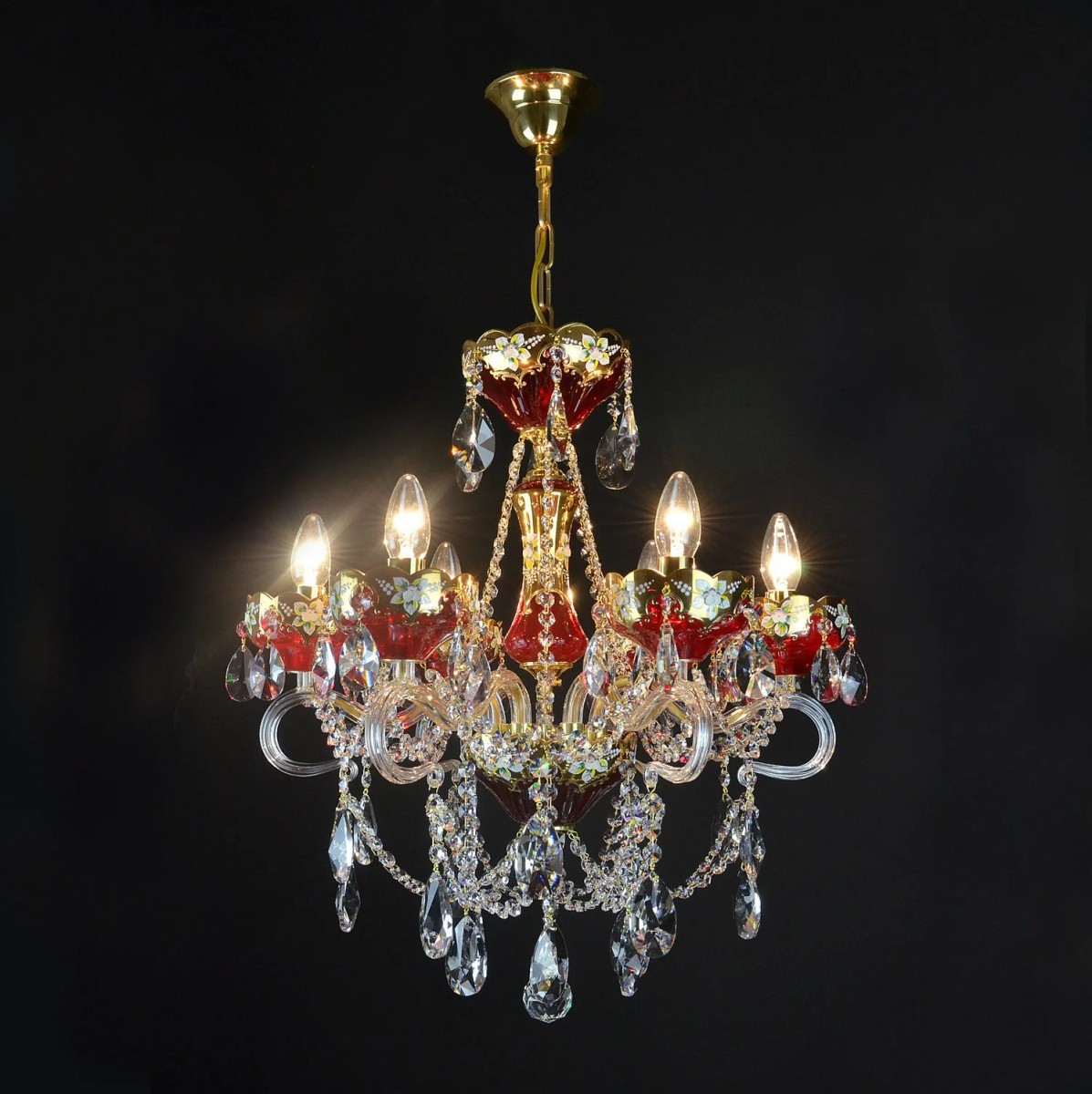 Casa Padrino Lámpara de araña de cristal barroco de lujo Oro Ø 53 x H. 58 cm - Suntuosa Lámpara de araña de latón con cristal de Bohemia - Muebles barrocos - Noble y suntuosa Casa Padrino Lámpara de araña de cristal barroco de lujo Oro Ø 53 x H. 58 cm - Suntuosa Lámpara de araña de latón con cristal de Bohemia - Muebles barrocos - Noble y suntuosa