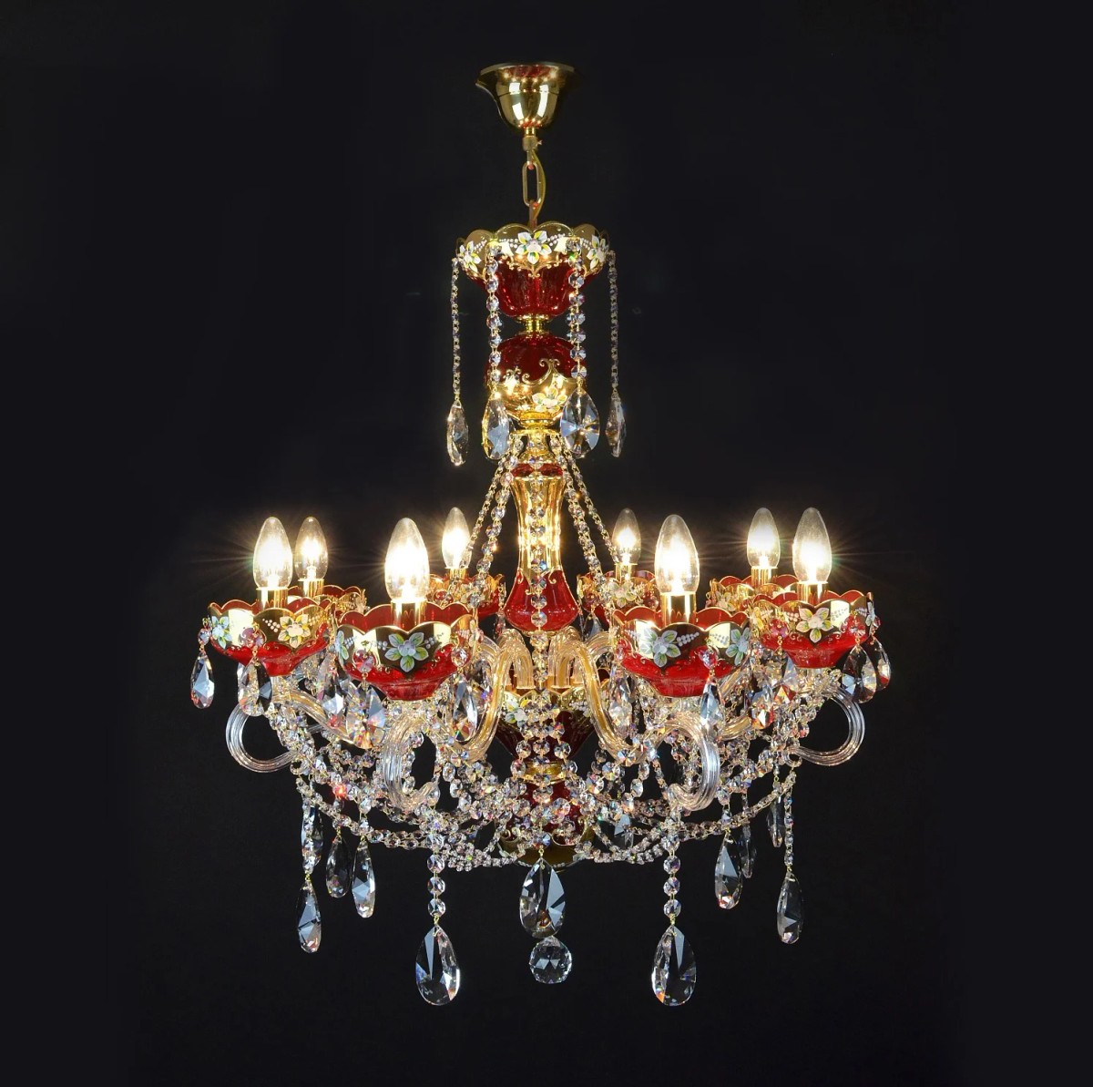 Casa Padrino Lámpara de araña de cristal barroco de lujo Oro Ø 66 x H. 70 cm - Suntuosa Lámpara de araña de latón con cristal de Bohemia - Muebles barrocos - Noble y suntuosa Casa Padrino Lámpara de araña de cristal barroco de lujo Oro Ø 66 x H. 70 cm - Suntuosa Lámpara de araña de latón con cristal de Bohemia - Muebles barrocos - Noble y suntuosa